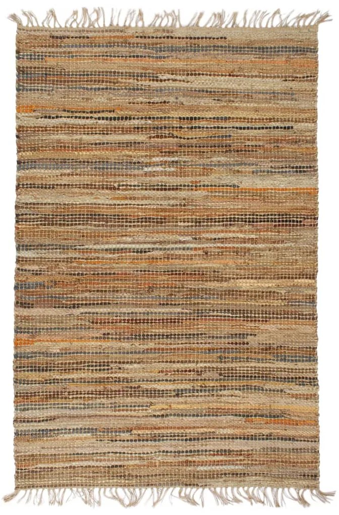 vidaXL Tapete chindi tecido à mão juta couro 160x230 cm bronze