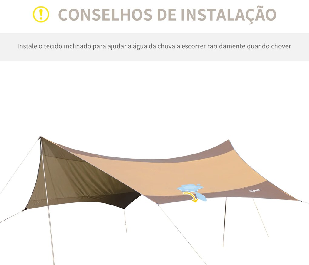 Outsunny Abrigo de Campismo Portátil 555x550 cm Tenda de Campismo Impermeável com Proteção Solar para Praia Piquenique Exterior Marrom e Bege