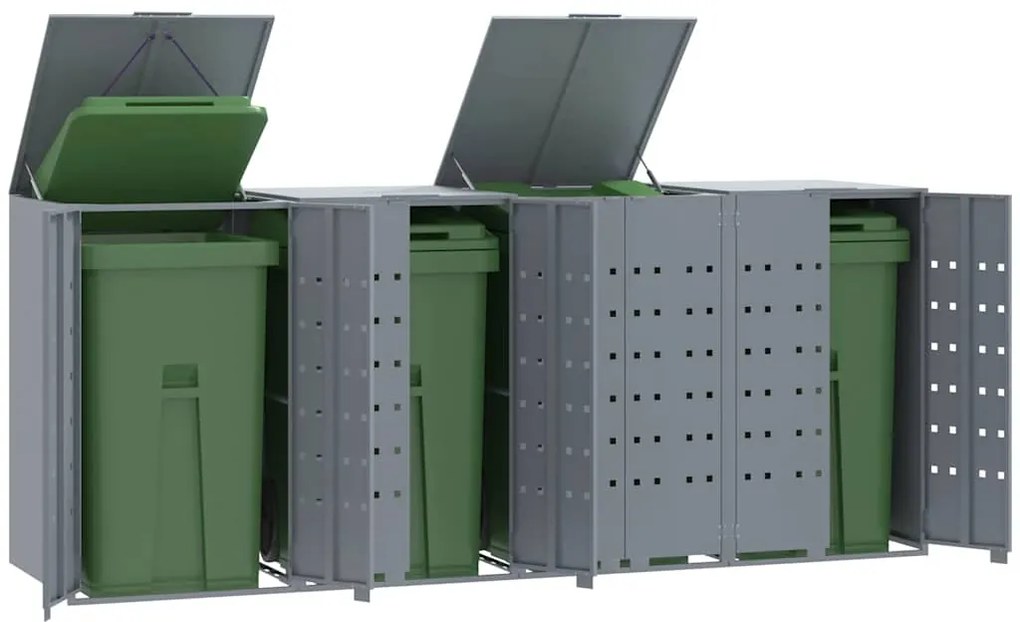 vidaXL Abrigo para 4 caixotes do lixo 276x79x117 cm aço cinzento