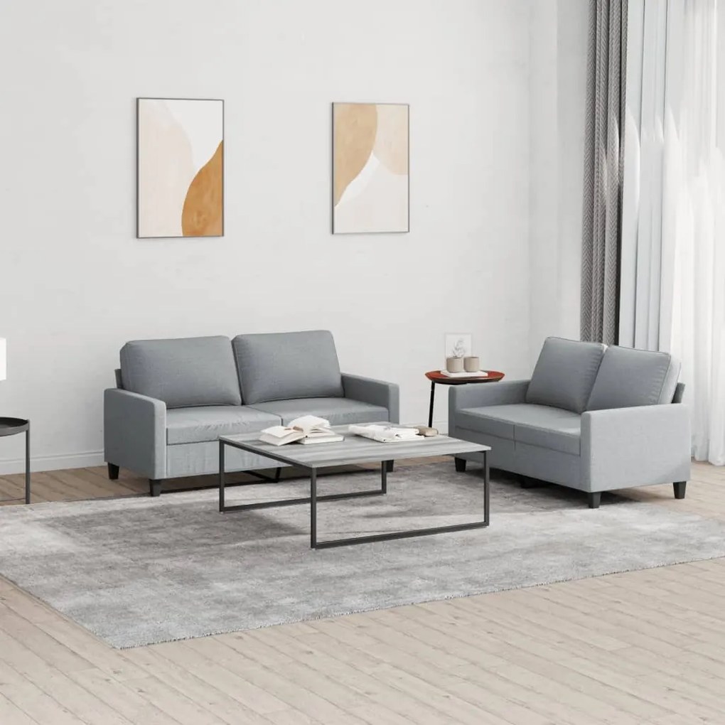 vidaXL 2 pcs conjunto de sofás com almofadões tecido cinzento-claro