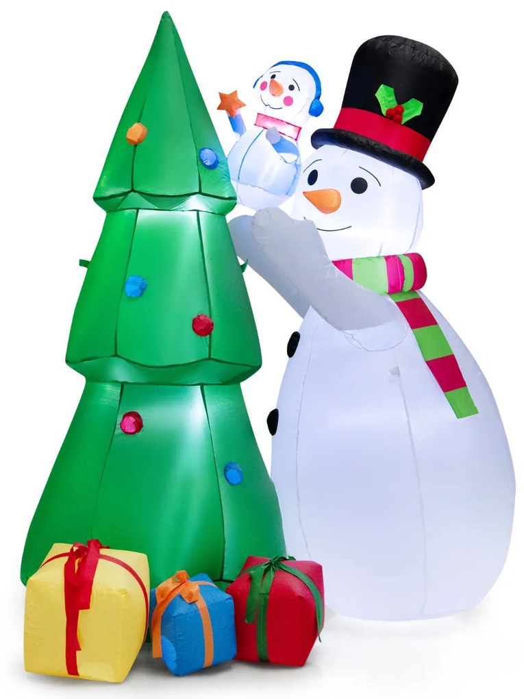 Decoração de Natal Insuflável 180 cm Árvore de Natal Insuflável com Boneco de Neve com Luz para Interior e Exterior