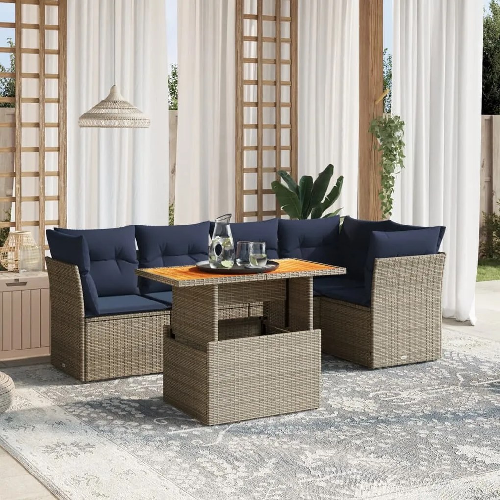 vidaXL 5 pcs conjunto sofás p/ jardim c/ almofadões vime PE cinzento