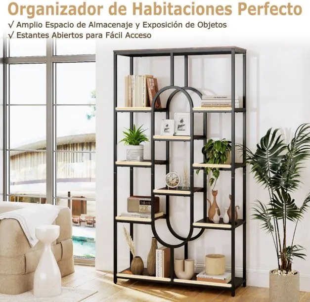 Estante de 5 níveis 95 x 30 x 175 cm com Prateleiras Abertas com Forma Ovalada Castanho rústico e preto