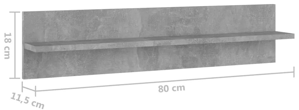 Estantes de parede 2 pcs 80x11,5x18 cm contrapl. cinza cimento