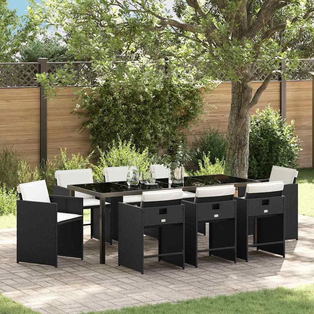 vidaXL Conjunto de Jantar para Jardim 9 pcs Preto Rattan Sintético