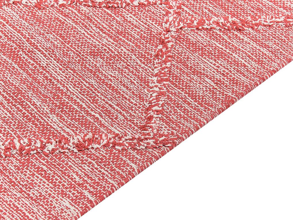 Tapete em algodão vermelho e branco 140 x 200 cm NIDGE Beliani