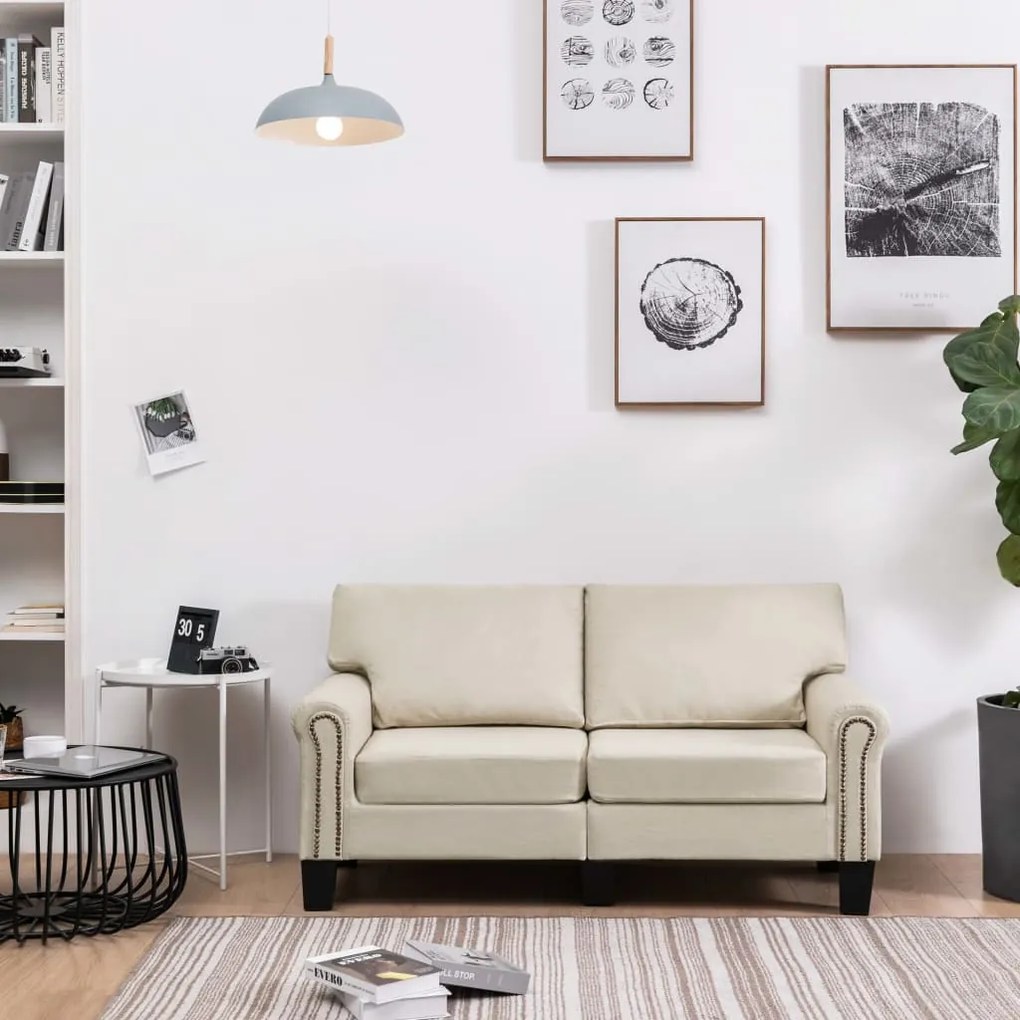 287152 vidaXL Sofá de 2 lugares tecido cor creme