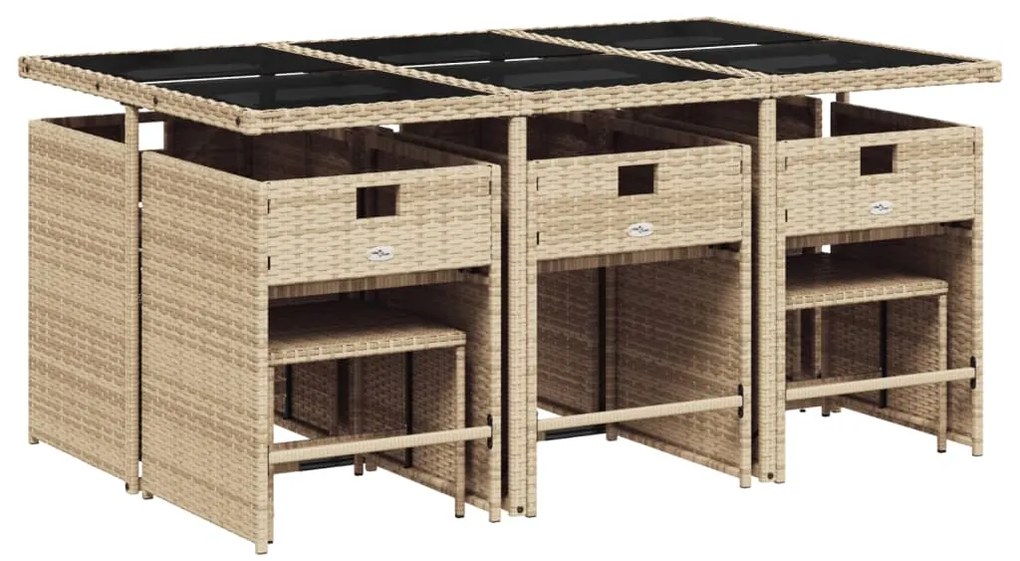 11 pcs conjunto de jantar p/ jardim com almofadões vime PE bege