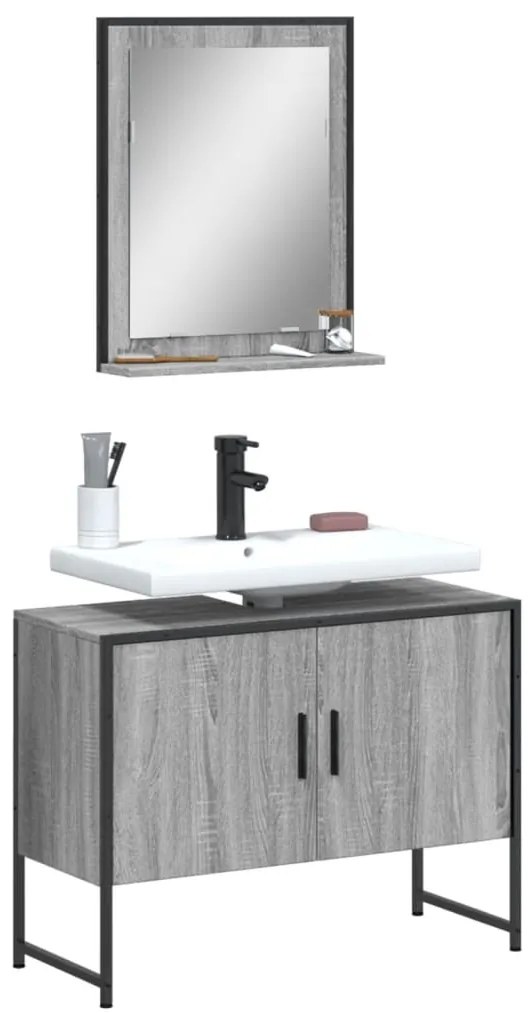 vidaXL 2 pcs conj. móveis casa de banho derivados madeira cinza sonoma