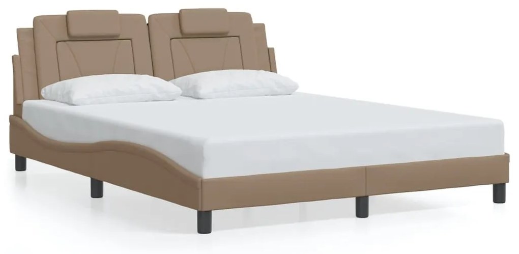 Estrutura cama c/ luzes LED 160x200 couro artificial cappuccino