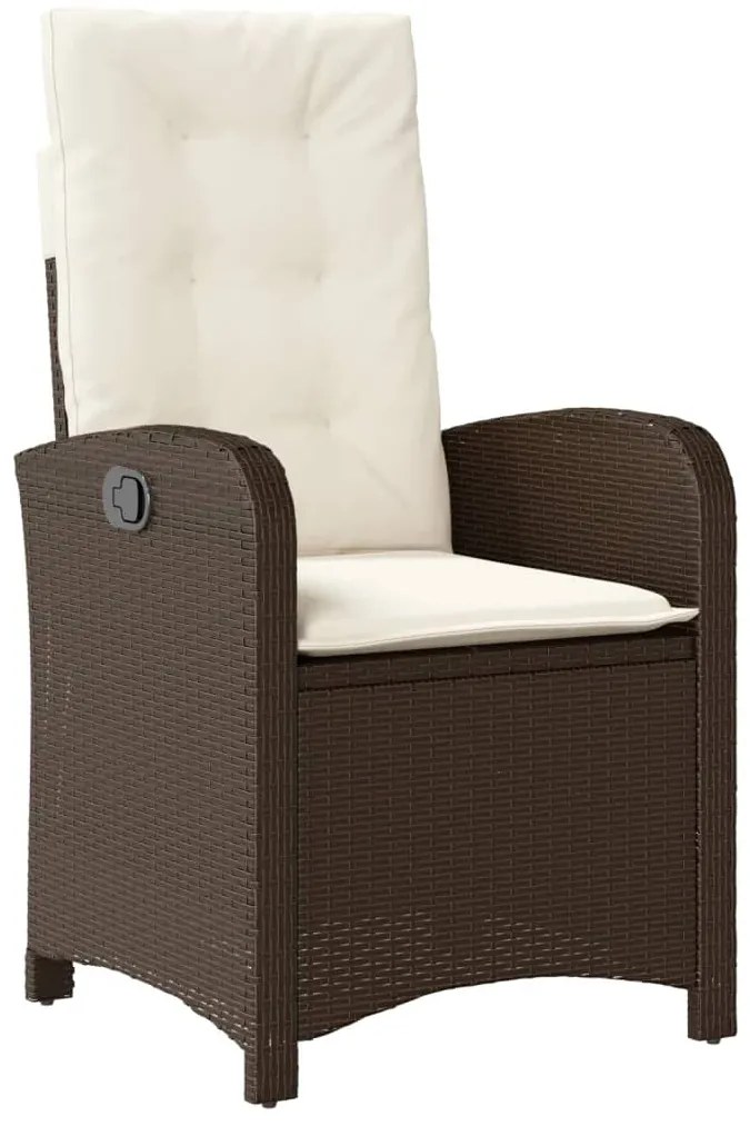 3 pcs conjunto jantar p/ jardim c/ almofadões vime PE castanho