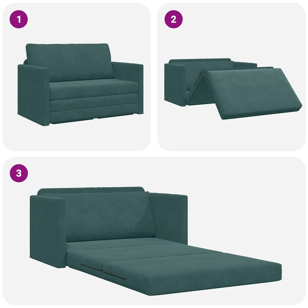 Sofá Cama de Piso 2 em 1 Verde Escuro 124x204x61 cm Veludo