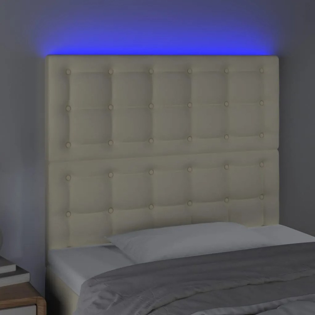 Cabeceira cama c/ LED 100x5x118/128 cm couro artificial crème