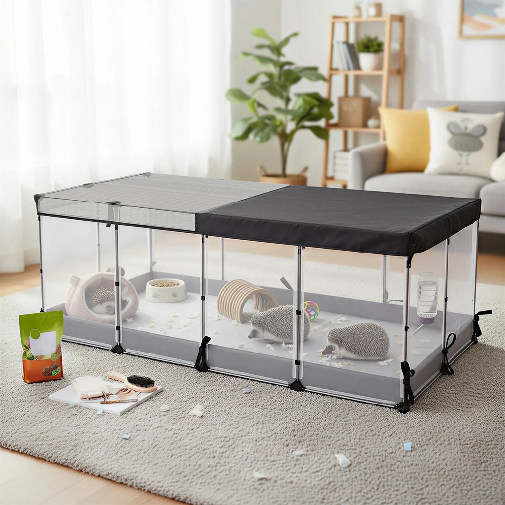 Parque para pequenos animais 144 x 74 x 57 cm, respirável com piso repelente à água, para uso interno
