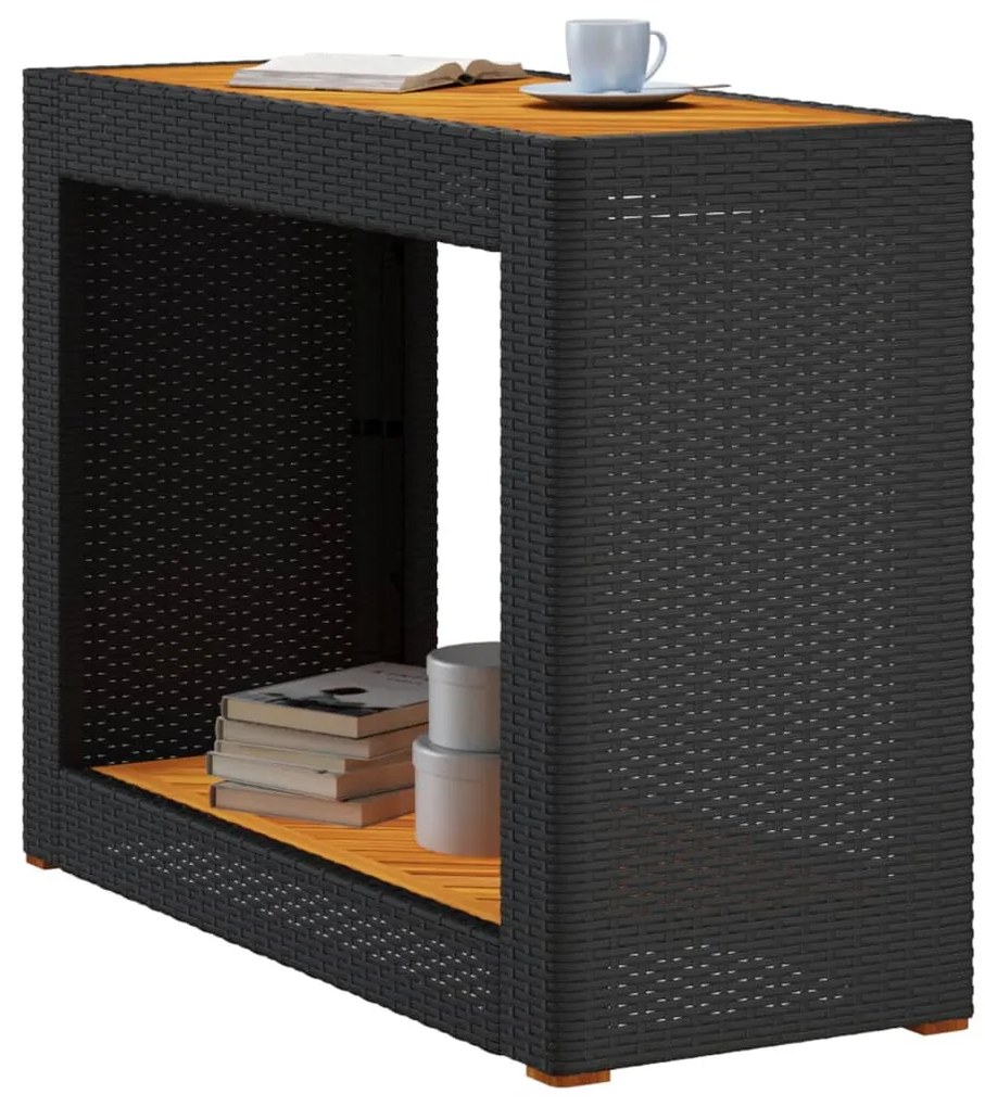 Mesa de jardim com tampo de madeira 100x40x75 cm vime PE preto