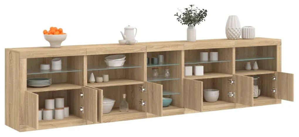 vidaXL Aparador com luzes LED 283x37x67 cm carvalho sonoma