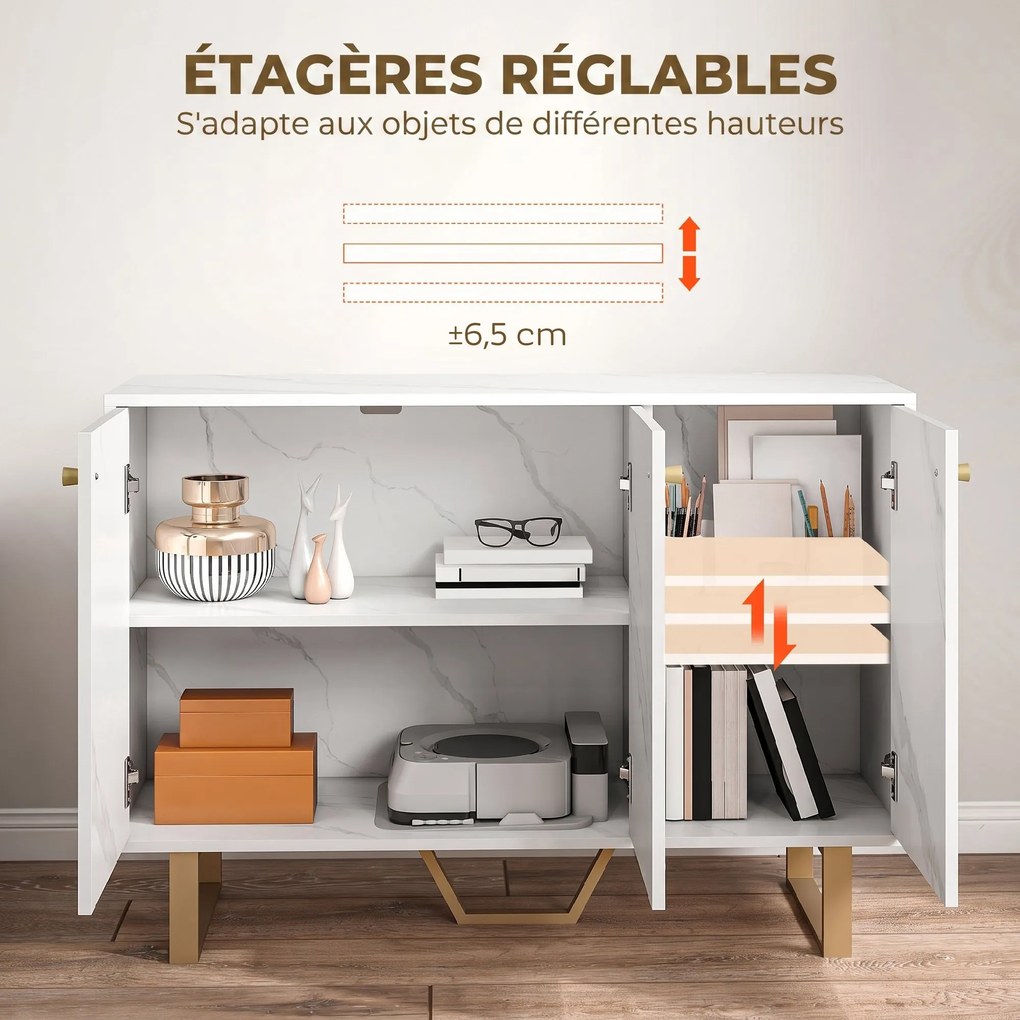 Aparador de Sala, 107 x 35 x 75 cm, Prateleiras Reguláveis, Branco