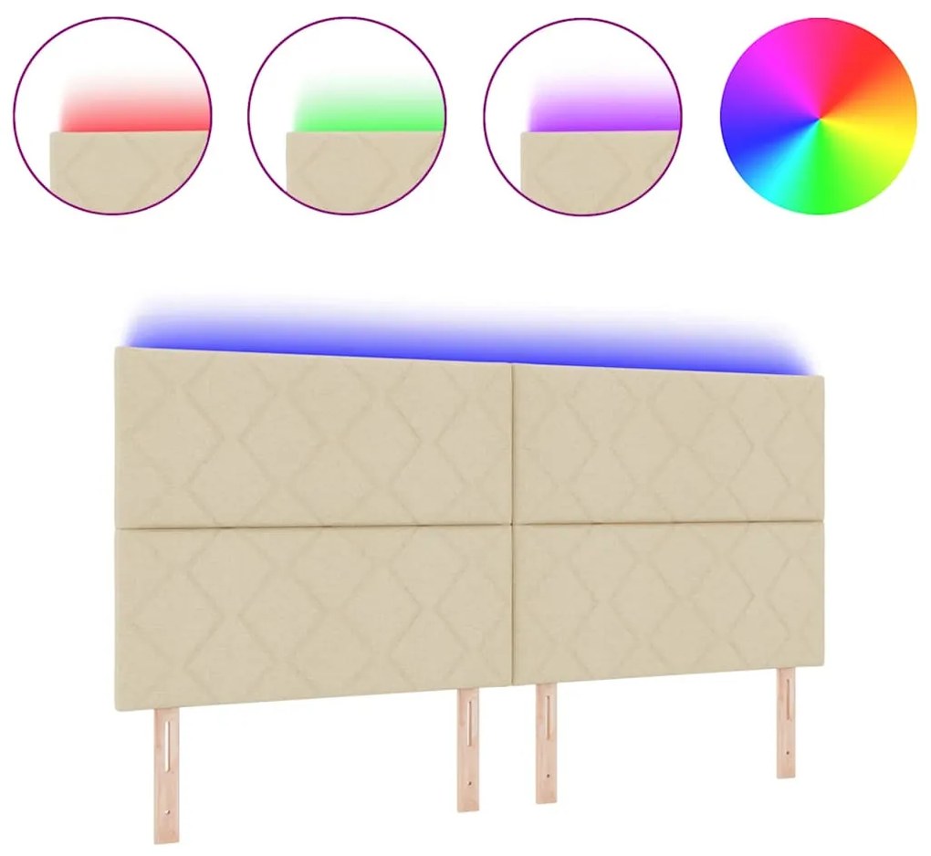 Cabeceira LED Conjunto de 3 Creme Tecido 200 cm Moderna