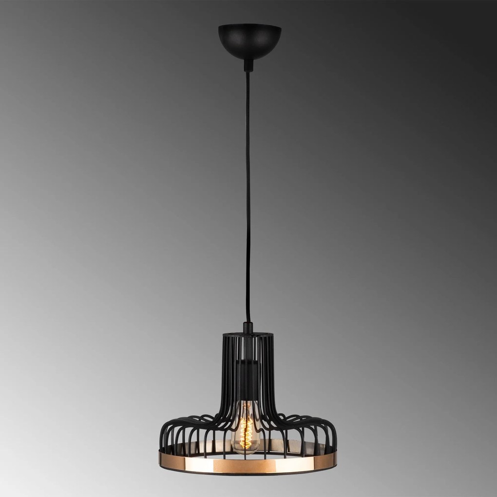 Candeeiro de Teto Fellini – Preto/Cobre – 20 cm x 116 cm
