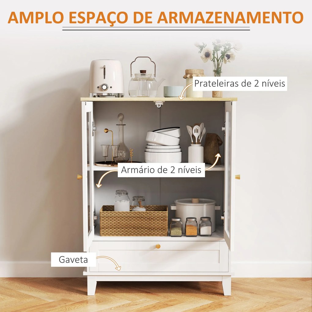 Aparador com 2 Portas de Vidro Temperado Aparador Sala de Estar com Ga