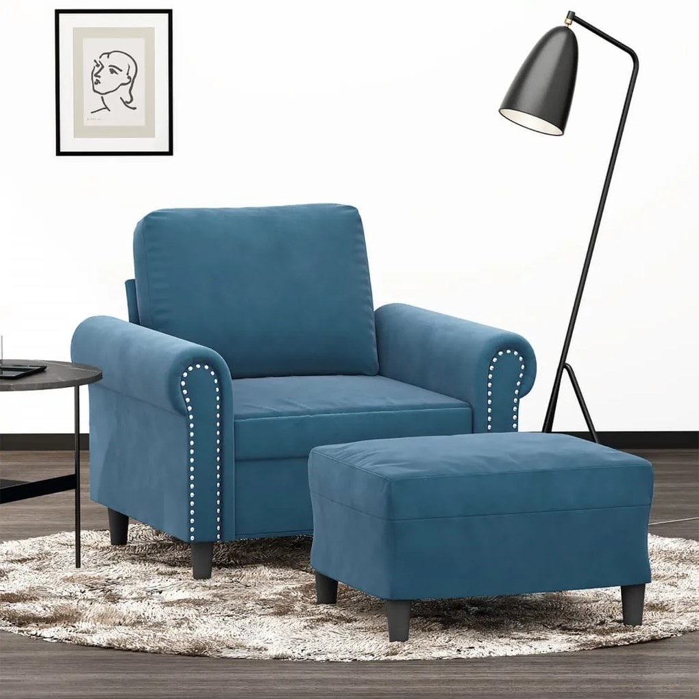 vidaXL Poltrona com apoio de pés 60 cm veludo azul