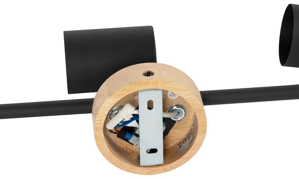 Foco moderno preto com madeira inclinável 3-luzes - Jeana