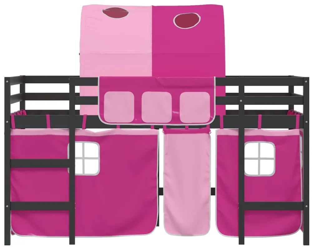 Cama alta p/ criança c/ túnel 90x200 cm pinho maciço rosa