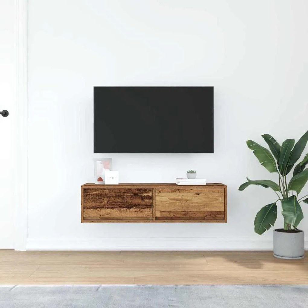 armário de TV vidaXL Madeira Velha 100x31x25,5 cm Madeira de Engenhari