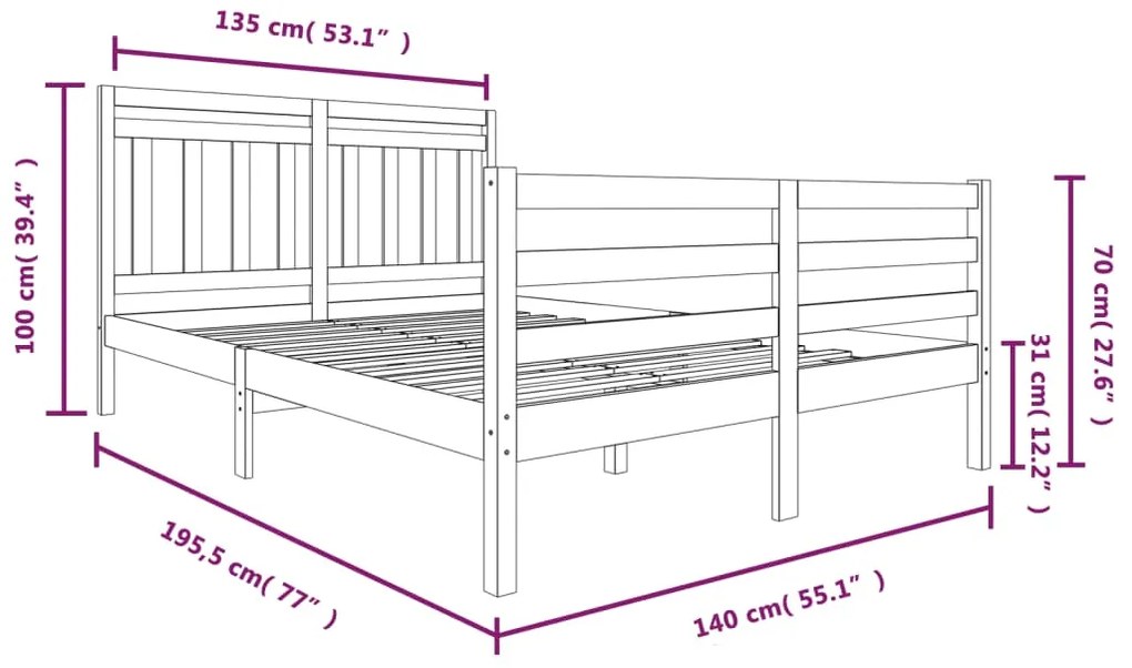 Estrutura de cama casal 135x190 cm madeira maciça