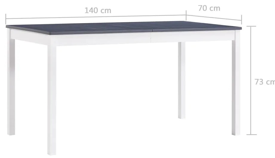 Mesa de jantar 140x70x73 cm madeira de pinho branco e cinzento