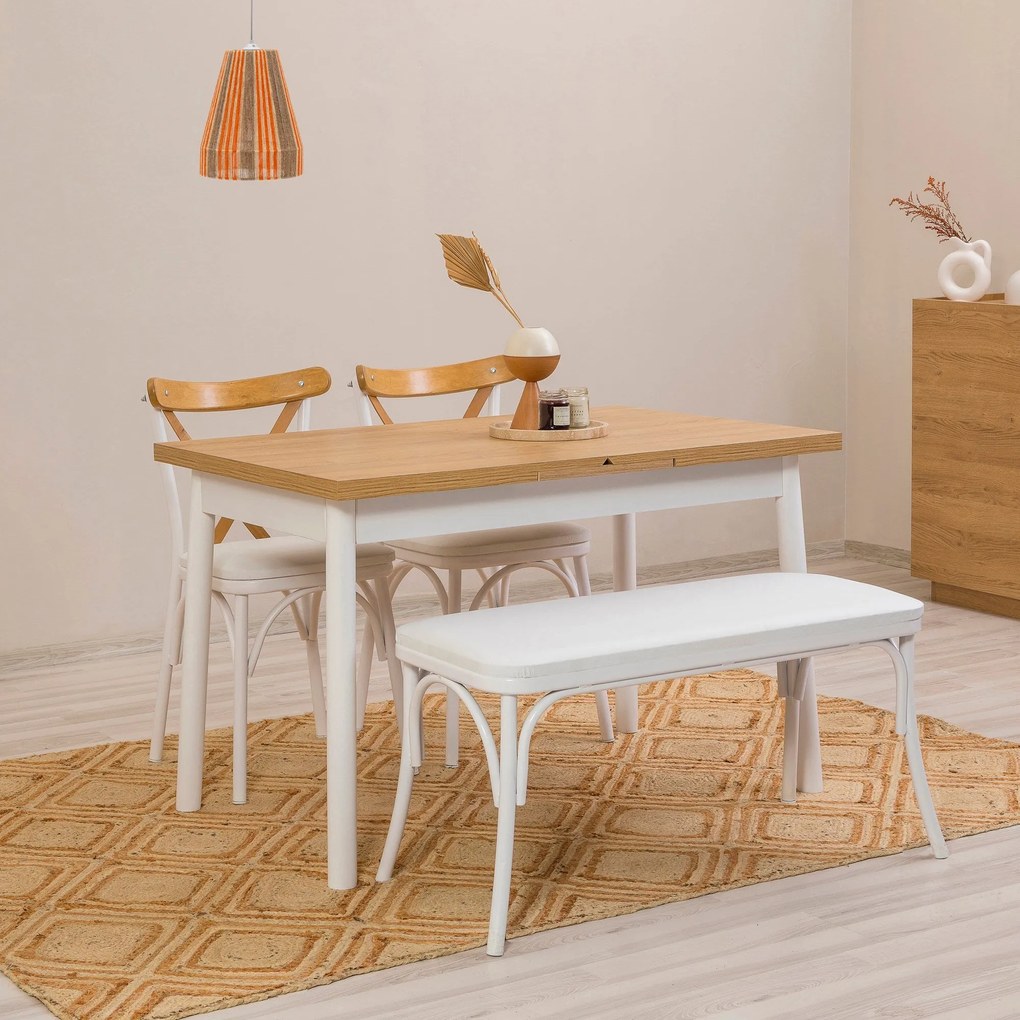 Conjunto de Mesa de Jantar Extensível e Cadeiras Oliver – Branco – Mes