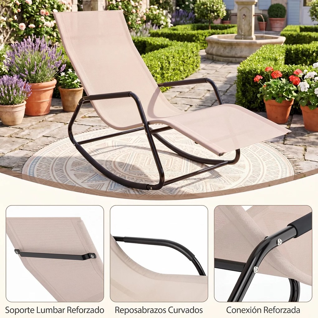 Cadeira baloiço com braços e Estrutura metálica – Poltrona de relaxamento para pátio ou terraço, bege