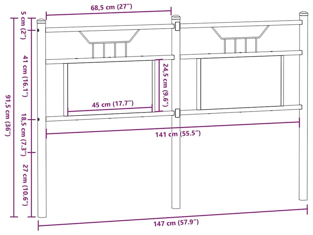 Cabeceira de cama 140cm derivados madeira/aço carvalho castanho
