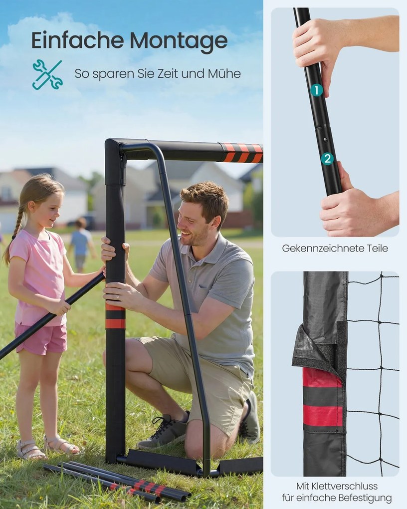 Baliza de futebol em tubo de aço com rede em PE para exterior, 85 × 240 × 160 cm, preta