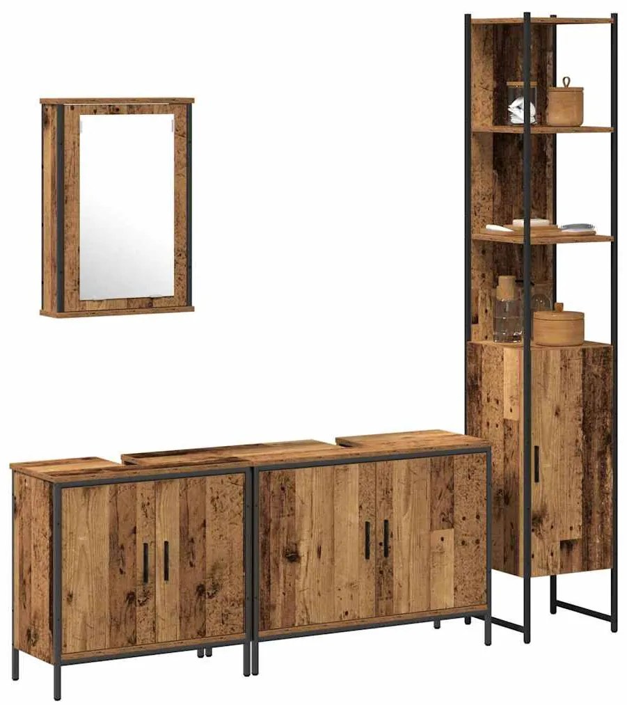 Conjunto de Móveis de Casa de Banho 4 Peças Madeira Antiga