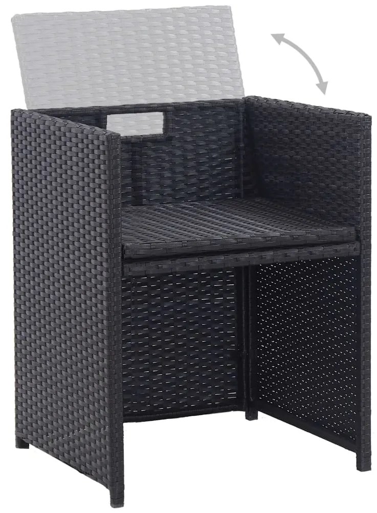15 pcs conjunto jantar exterior com almofadões vime PE preto