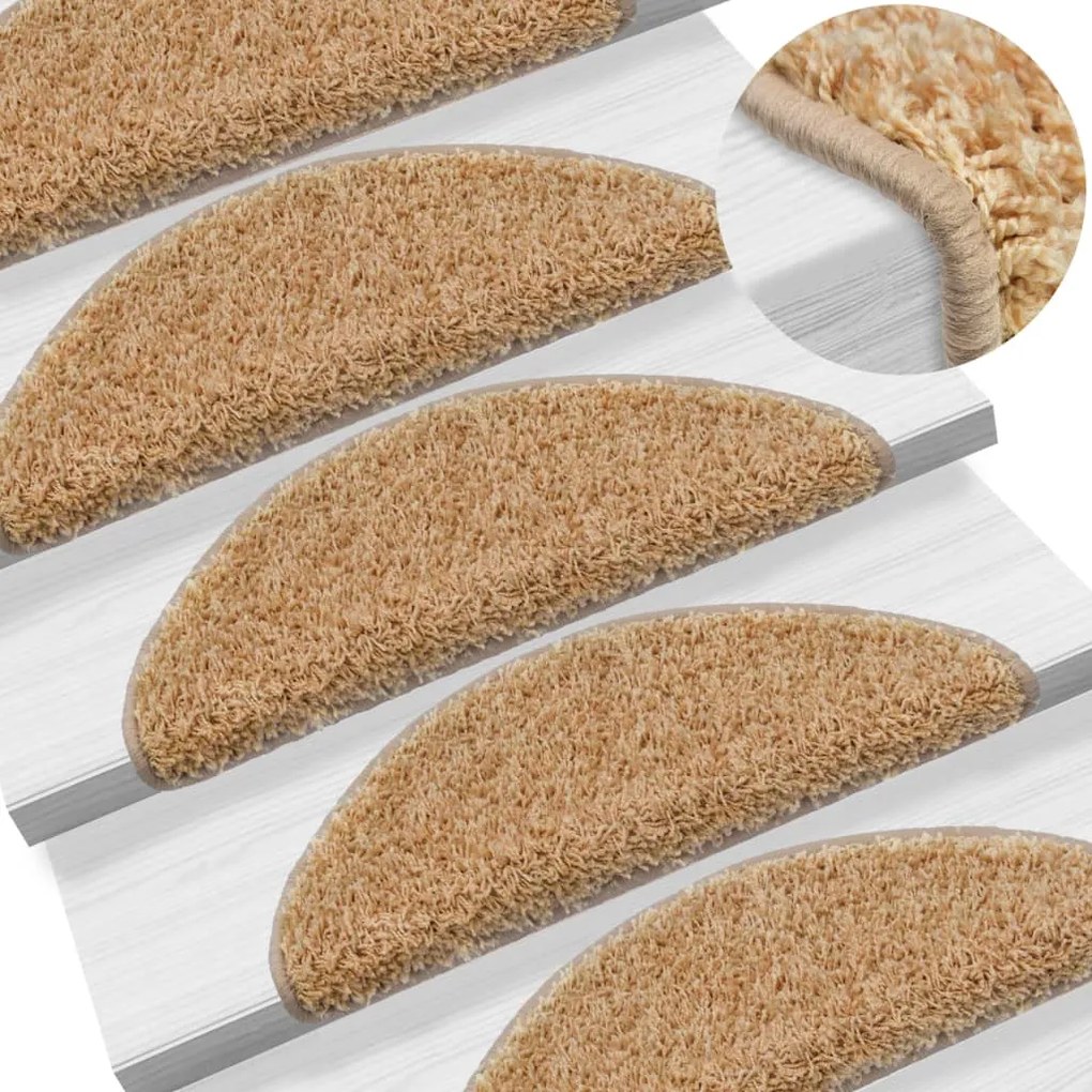 vidaXL Tapetes de escadas 10 pcs 65x21x4 cm cor creme