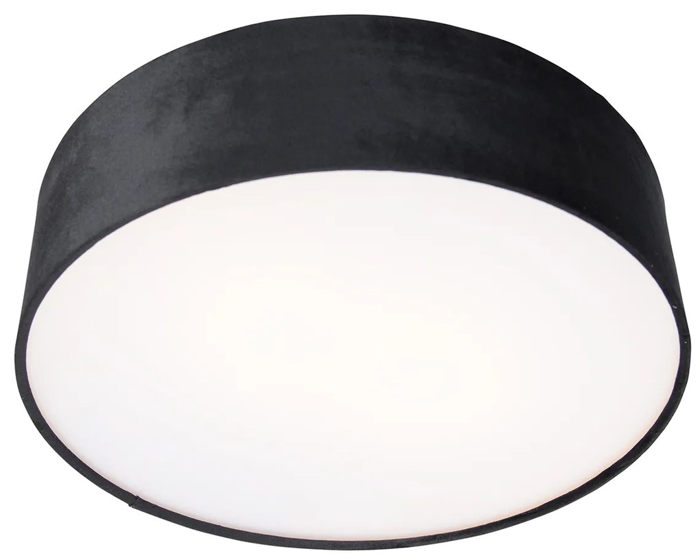 Candeeiro de teto moderno preto 40 cm com interior dourado - Drum Moderno