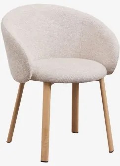 Pack De 2 Cadeiras De Jantar Estofadas Nairea Madeira Natural & Bouclé Creme Bege - Sklum
