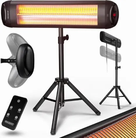Aquecedor de exterior, 2500 W, infravermelho, de pé preto
