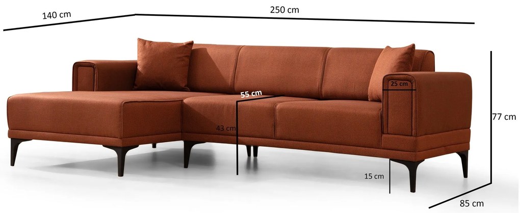 Sofá-Cama de Canto Horizon – Vermelho Telha – 140x250 cm