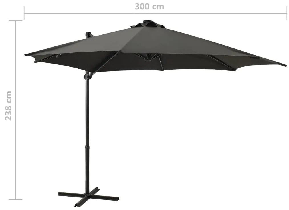 Guarda-sol jardim cantilever c/ poste/luzes LED 300cm antracite
