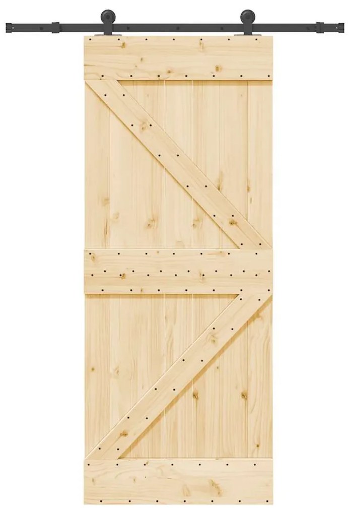 Porta de correr com ferragens 85x210 cm madeira de pinho maciça