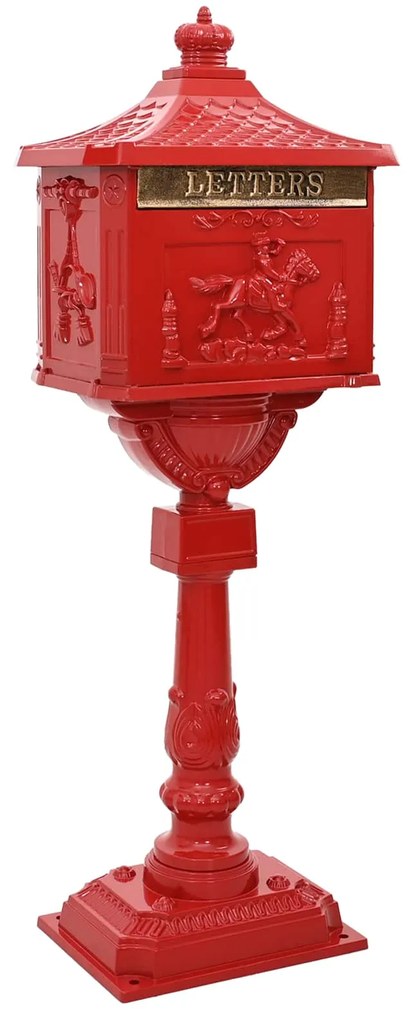 vidaXL Caixa de Correio de Pé com porta Vermelho 42,5 x 29,5 x 117 cm