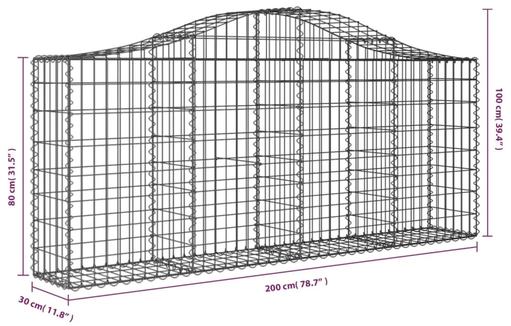 Cesto gabião arqueado 200x30x80/100 cm ferro galvanizado