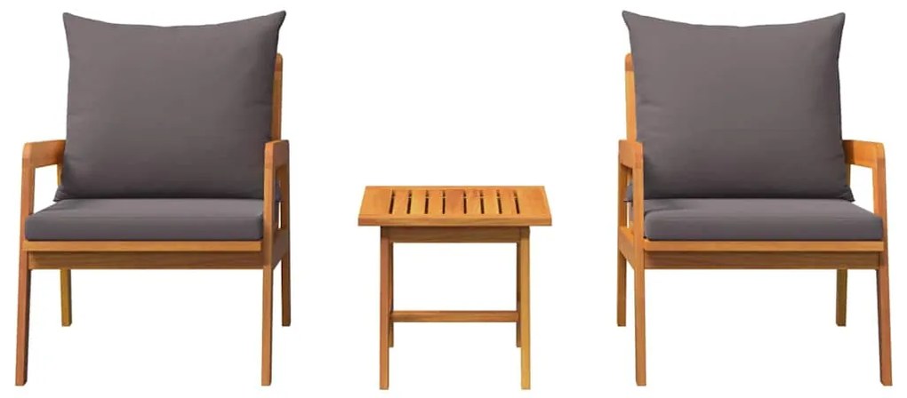 Conjunto de Bistro de 3 Peças com Almofadas em Madeira Sólida de Acáci