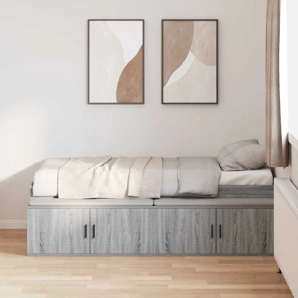 Estrutura de Cama com Armazenamento Cinza Sonoma 75x190 cm