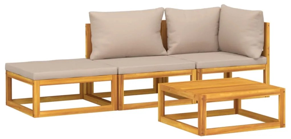 4pcs conj. lounge jardim madeira c/almofadões cinza-acastanhado