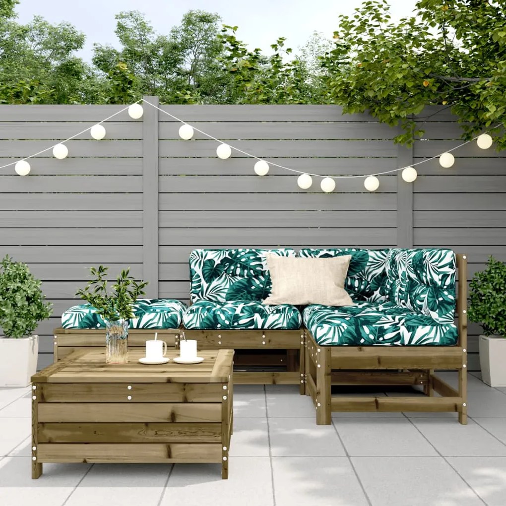 5 pcs conjunto lounge de jardim c/ almofadões pinho impregnado