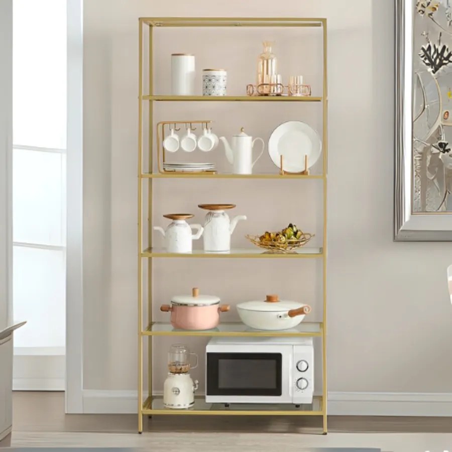 Estante com 6 prateleiras em vidro temperado 30 x 80 x 177,3 cm Dourada